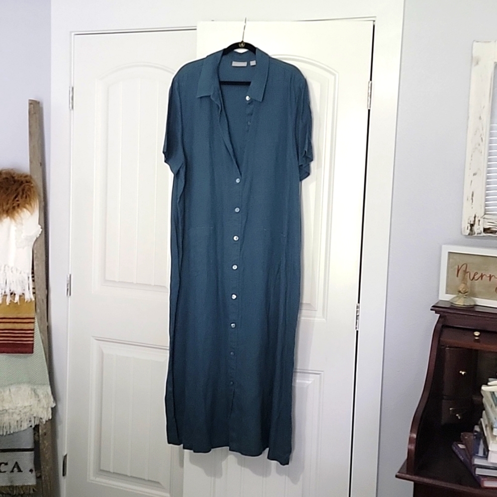 Nordstrom Linen Dress - Ever Green,Brown, Spring Green,  - Size 22W